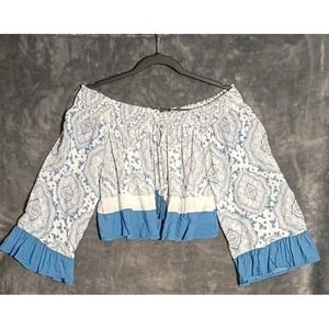 Nwt Surf Gypsy Size Small  Boho Off-Shoulder‎ Blouse Bell Sleeves And Tassels